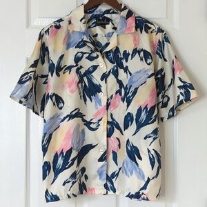 David Matthew 90's Vintage Abstract Floral Short Sleeve Button Down Top Cream MP